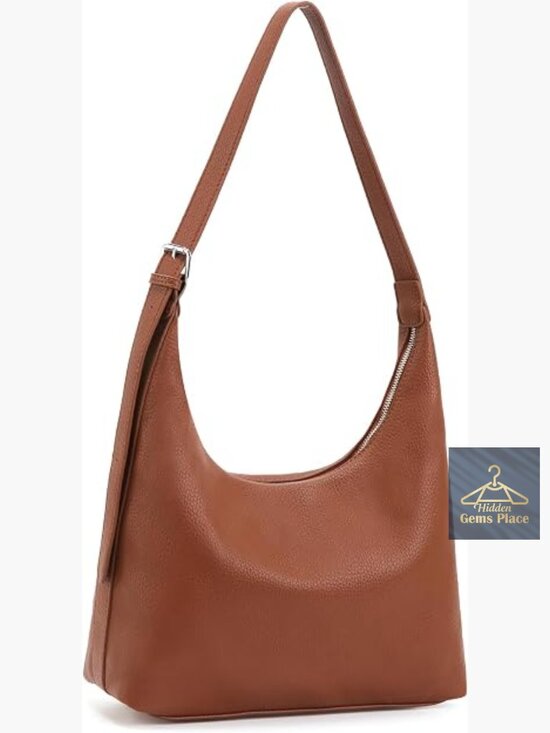 Handbags - Small Crescent Hobo Shoulder Bag with Adjustable Strap Faux Leather Tote